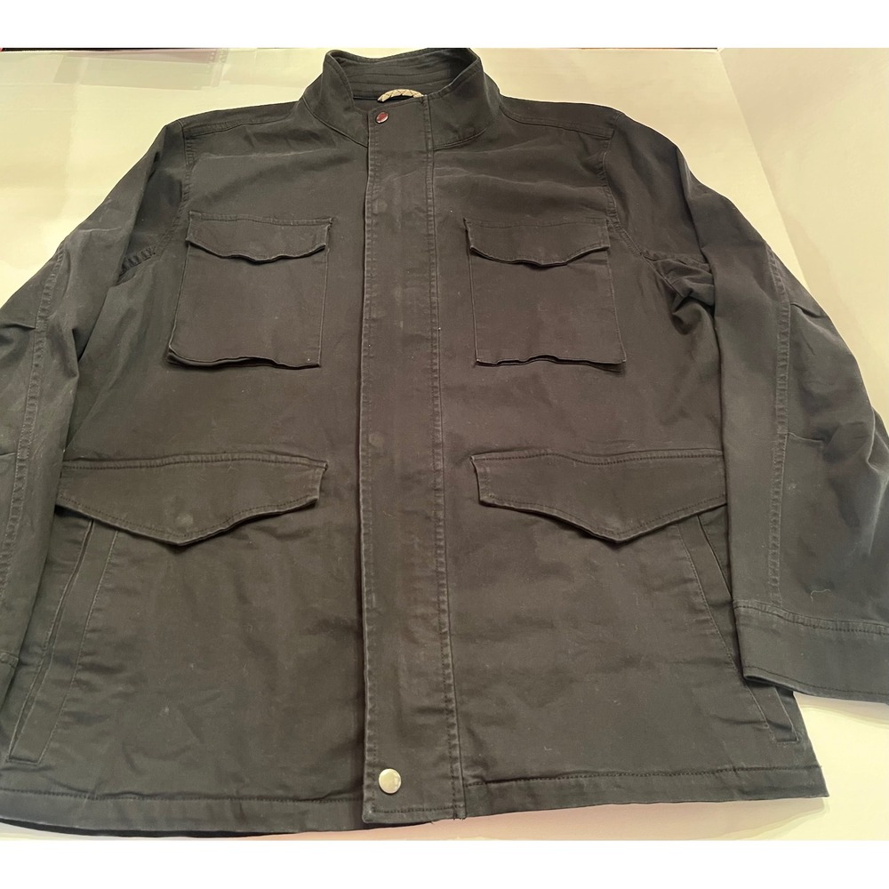 Lucky Brand Mens Black Field Jacket Utility Military Mock Neck Coat Size XL